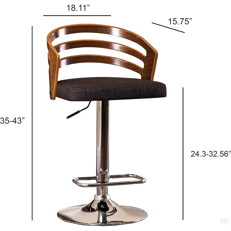 Tabouret de bar pivotant à dossier moderne en bois avec coussin, Noir, Brun / nickel
