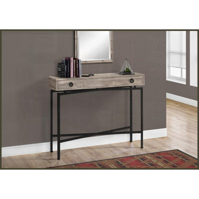 Table basse contemporaine en bois aspect bois pour le salon, stratifié beige avec tiroir de rangement et amp; Base en métal noir robuste