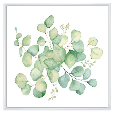 «Green Eucalyptus Bouquet On White», reproduction d'art sur toile traditionnelle