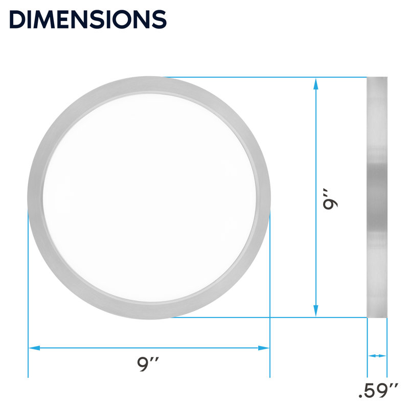  9 po Luminaire DEL encastré, montage en surface, 5CCT, 1500LM, faisceau 110 °, 18 W, à intensité variable, homologué Wet et homologué UL, rond mince + garniture en nickel brossé