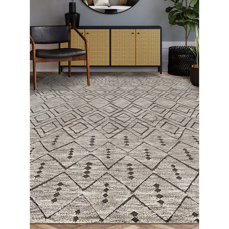 Wool Geometric Area Rug in Brown, Rectangle 9' x 12'