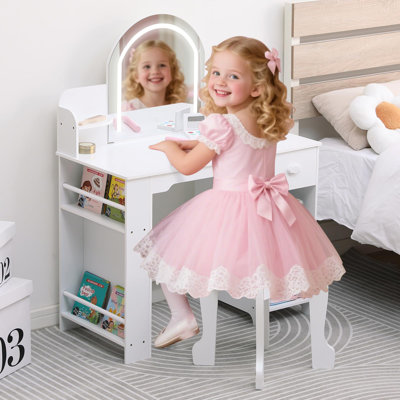 Coiffeuse avec miroir lumineux, coiffeuse 2 en 1 et tabouret