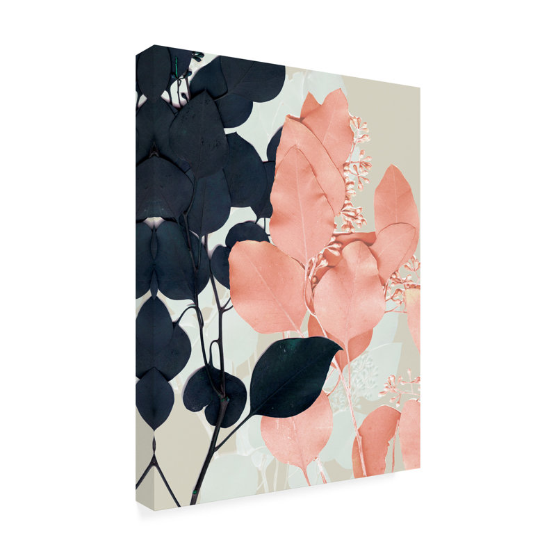 «Indigo and Blush Leaves II» par Jennifer Goldberger, reproduction sur toile tendue