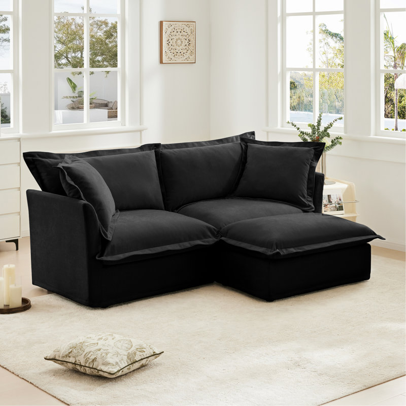 Canapé modulaire 2 places avec repose-pieds convertible, canapé en L avec coussins