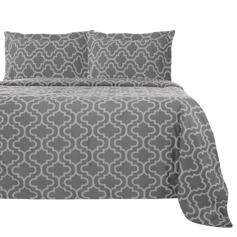 Ensemble de housse de couette moderne et contemporaine 100% flanelle de coton Écosse, Lit simple, Trellis gris