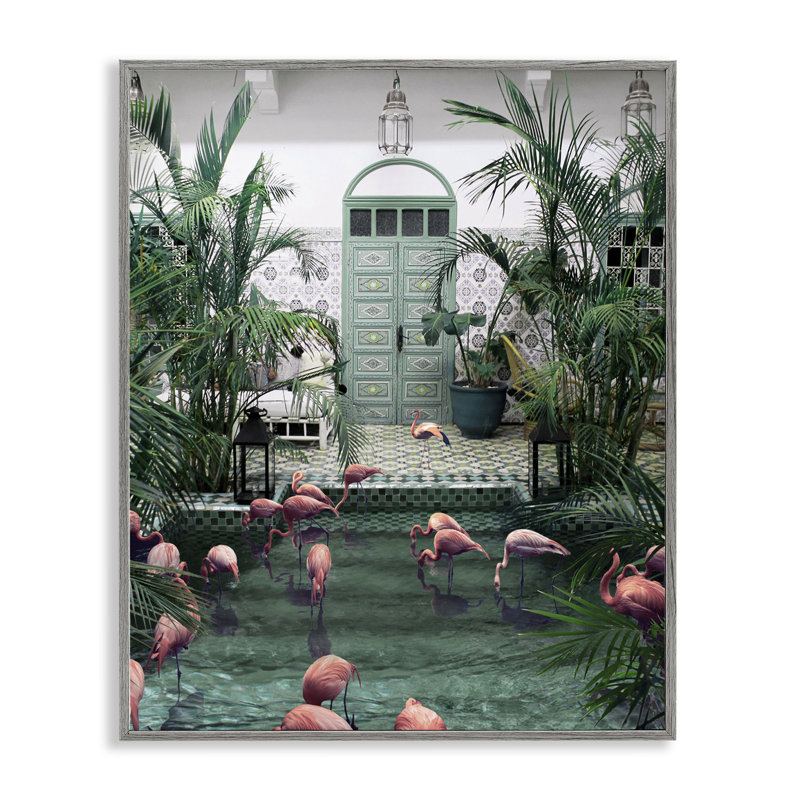 «Tropical Flamingo Pool Resort», estampe numérique encadrée par Ziwei Li, H 30 po x l 24 po x P 1,5 po