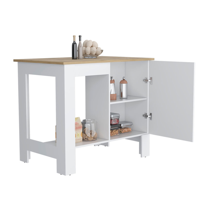 Îlot de cuisine Atenea, armoire simple porte, tablette blanc / Macadamia