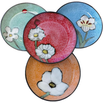 Assiettes en céramique pour la cuisine, ensemble de 4 assiettes de 8 po - pour salade, steak, dessert, pain, pâtes, apéritif, service, etc. - Va au lave-vaisselle, au micro-ondes et au four - pour le petit déjeuner, le déjeuner et le dîner