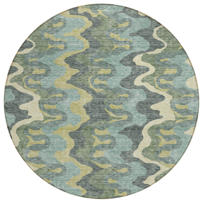 Tapis intérieur rond lavable abstrait vert sauge et artichaut 8 pi