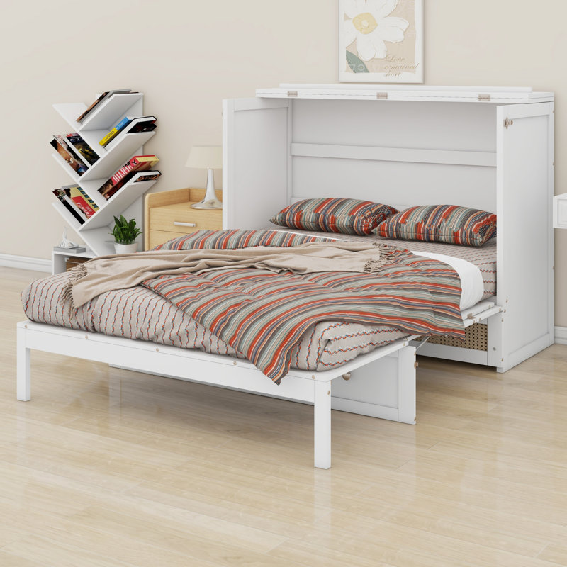 Lit escamotable avec grands tiroirs Murphy, Blanc, Double