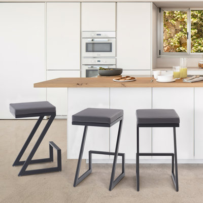 Upholstered Counter Stool with Metal Frame