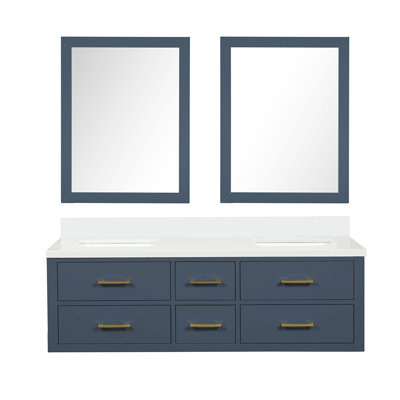 Ensemble de meuble-lavabo blanc 60 po X P 22 po - 28 miroirs, fermeture en douceur, structure en bois massif, panneaux de salle de bain avec surface et p