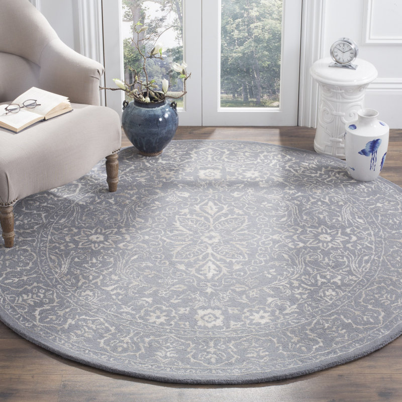Tapis gris en viscose / laine touffeté à la main Samaniego, Rond 6 pi