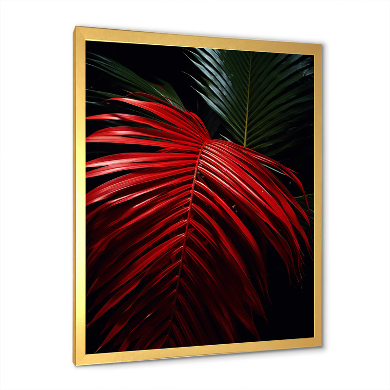 Palmier sur toile, reproduction de photo tropicale rouge - Photo de palmiers rouges, Cadre doré, H 32 po x l 24 po x P 1 po