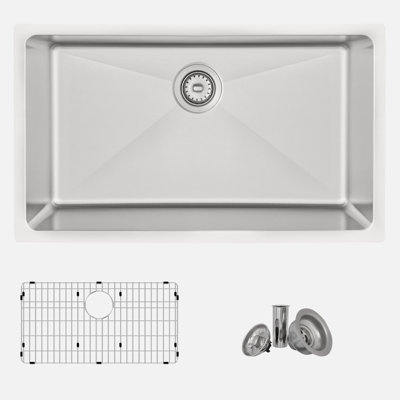 Élégant évier de cuisine à simple cuve en acier inoxydable 31 "avec grille et crépine