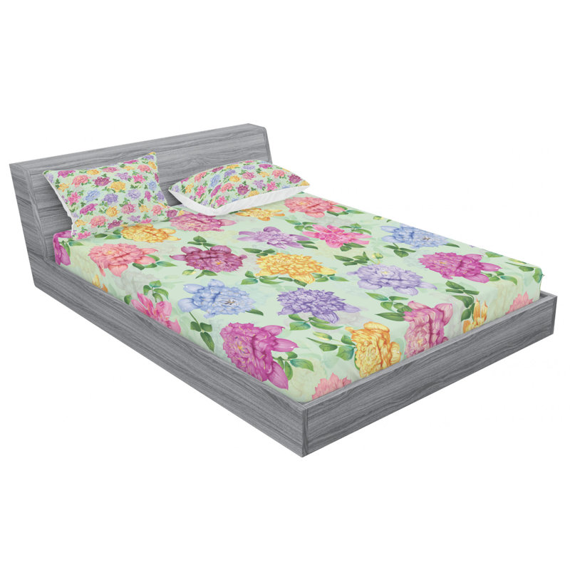 Microfiber Floral Sheet Set, Queen Sheet Set with Fitted Sheet