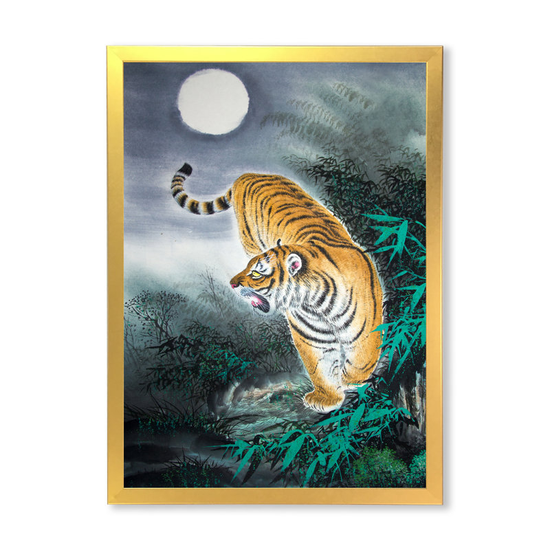 Peinture traditionnelle chinoise du tigre - Décoration murale traditionnelle sur toile, H 40 po x l 30 po x P 1,5 po