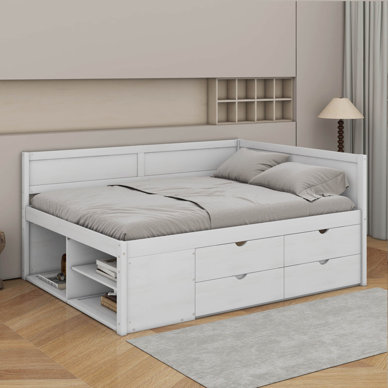 Daybed With Drawers And Shelves, Full/Doule, White