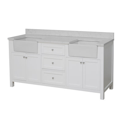 Yorkshire 72 " W Freestanding Standard Free Standing 2 Double Vanity Bathroom Vanity With Engineered Stone Top