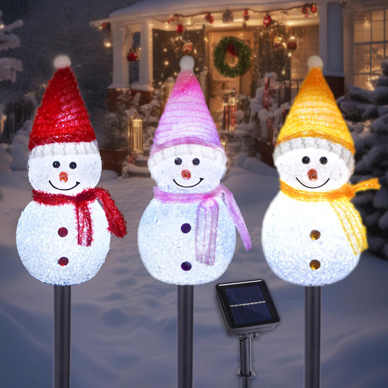 Set of 3 Solar LED Snowman Pathway Lights - Waterproof Christmas Decorations