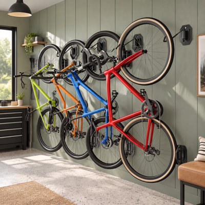 Set of 4 Swiveling Garage Wall Bicycle Hangers with Up to 77lbs Capacity, Designed for Most Bikes with Tires Measuring No More Than 3.5"W/3.15"H
