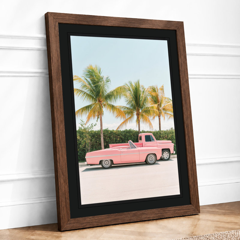 Pink Cadillac Paradise Retro - Framed Print, Walnut, A4 - 29.7 x 21.0 cm