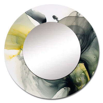 Black and Yellow Splash - Fractals Decorative Mirror, Modern Round Wall Mirror, Printed Metal Art
