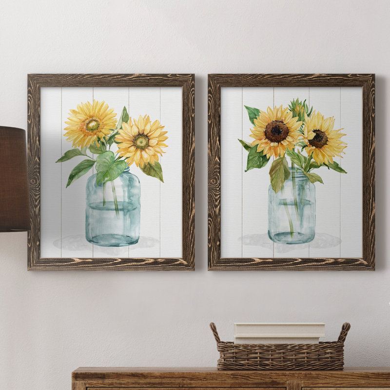Sunny Day I - Ensemble de 2 peintures sur toiles encadrées, H 43,5 po x l 31,5 po x P 1 po, Noyer
