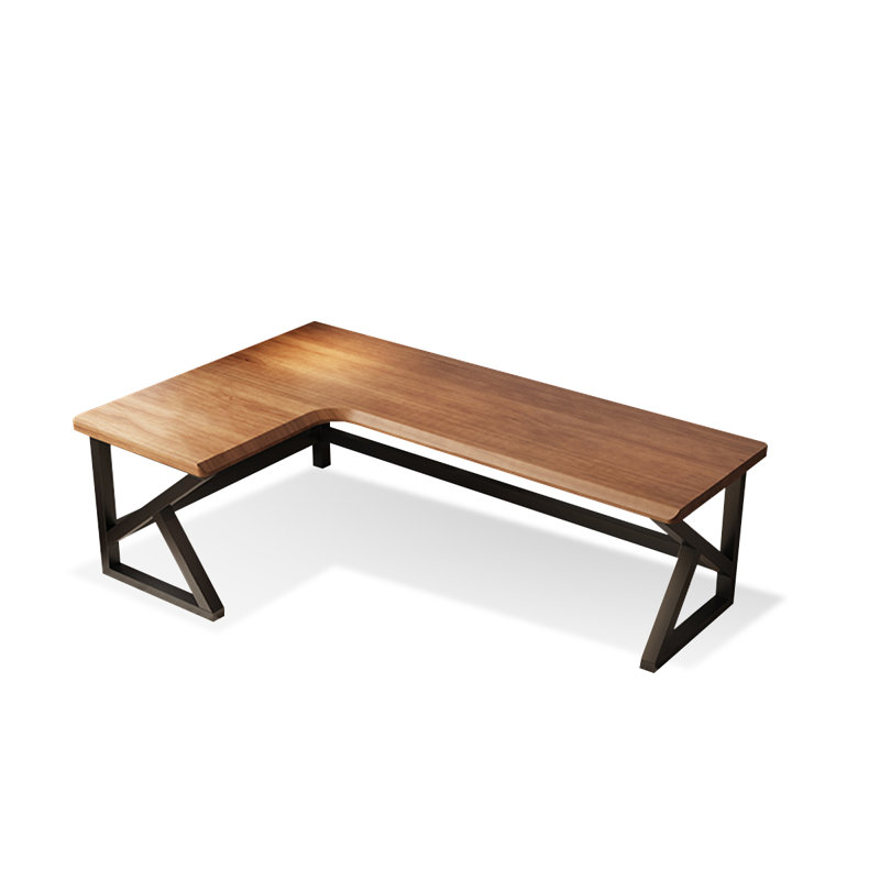 Noyer clair + bureau en bois massif en forme de L noir + fer, H 29,53 po x l 78,74 po x P 47,24 po, Retour à gauche