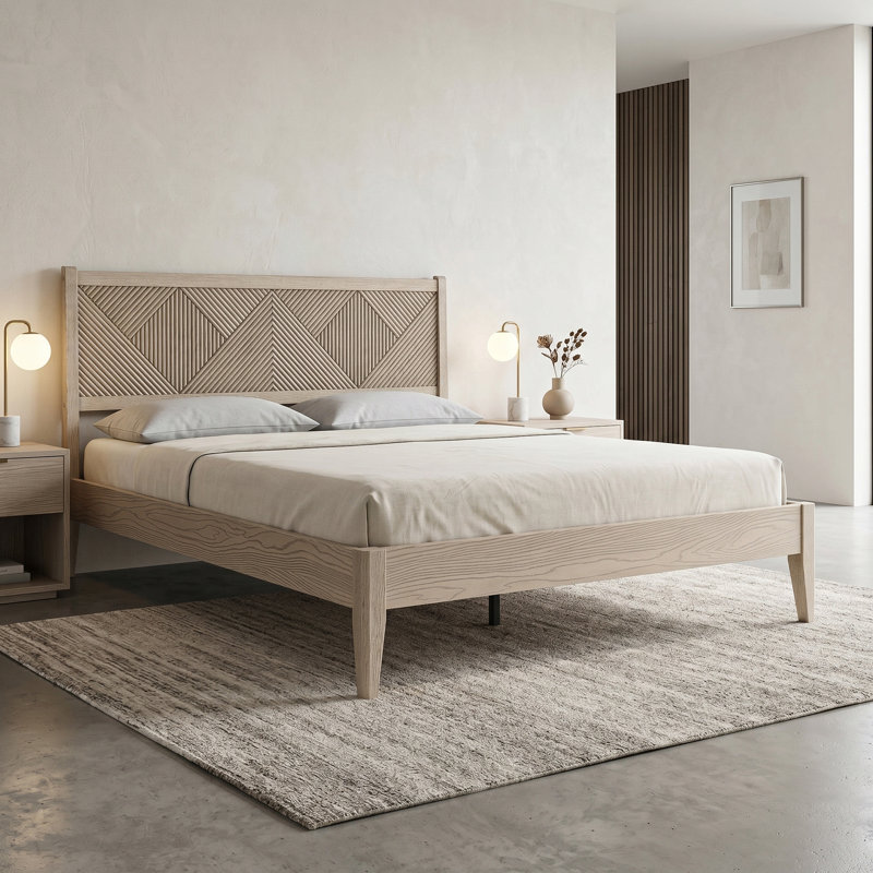 Averin King Size Solid Wood Bed Frame with Headboard & Footboard, King, Driftwood Beige