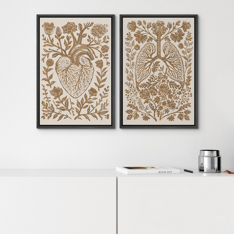 «Mid-Century Yellow Grey», 2 pièces sur toile, Cadre noir, H 24 po x l 36 po