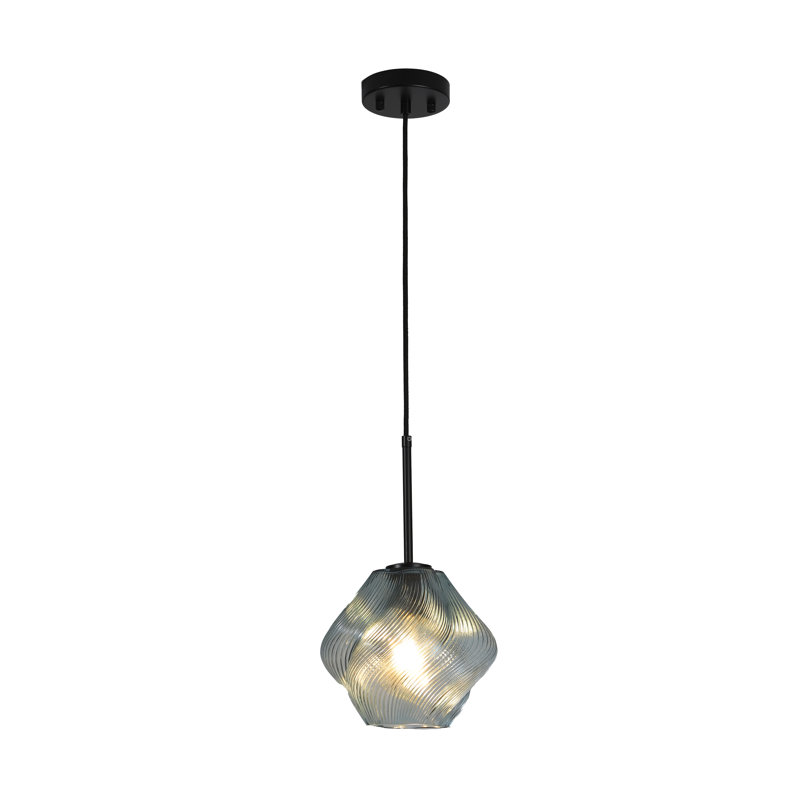 Emiliani 1-Light Twisted Geometric Glass Pendant Light for Kitchen Island, Blue, Blue