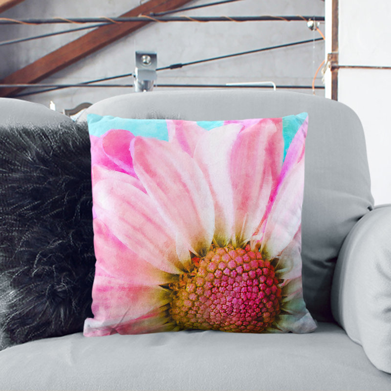 Daisy Flower Painting Cushion with Filling, White, 40cm H x 40cm W x 15cm D