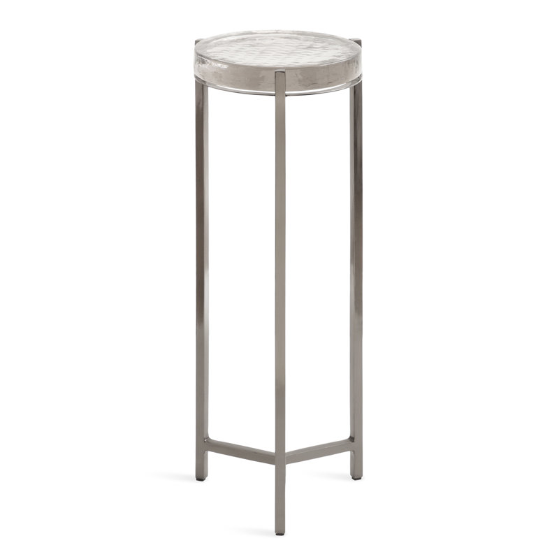 Eveland Round Metal Drink Table, Silver, Clear Glass