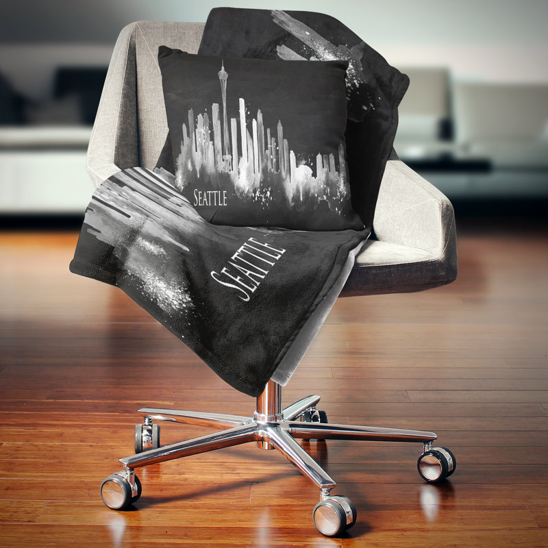 Coussin de silhouette cityscape, peinture seattle, Noir