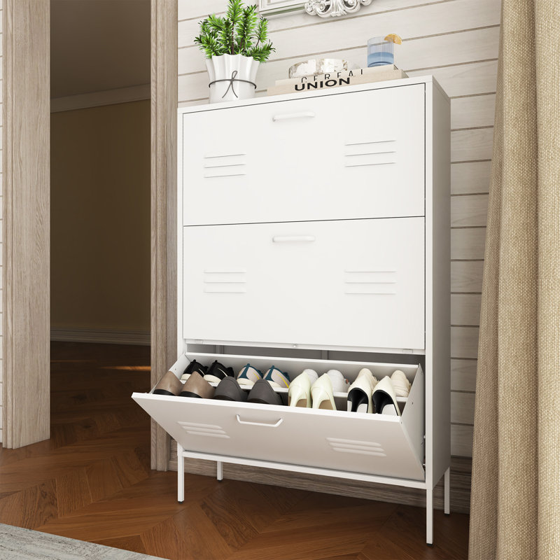 Metal Shoe Cabinet with 3 Flip Drawers - Freestanding, Durable & Stylish Storage