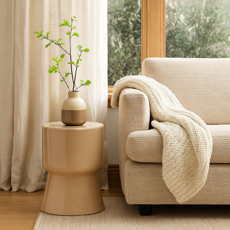 Tabouret de table de jardin Hery, sablier, verre sodo-lime bleu brillant, Brun taupe