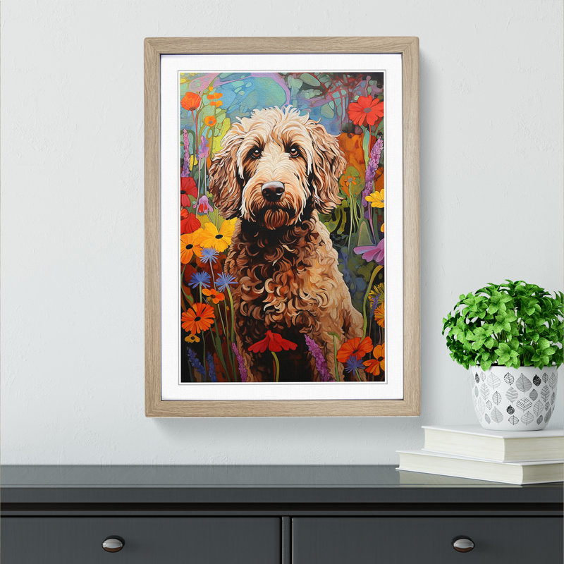 XYZ-FRM-V1223-3982 Labradoodle Contemporary No.2 - Single Picture Frame Print on Wood, 64cm H x 46cm W x 2cm D, Oak