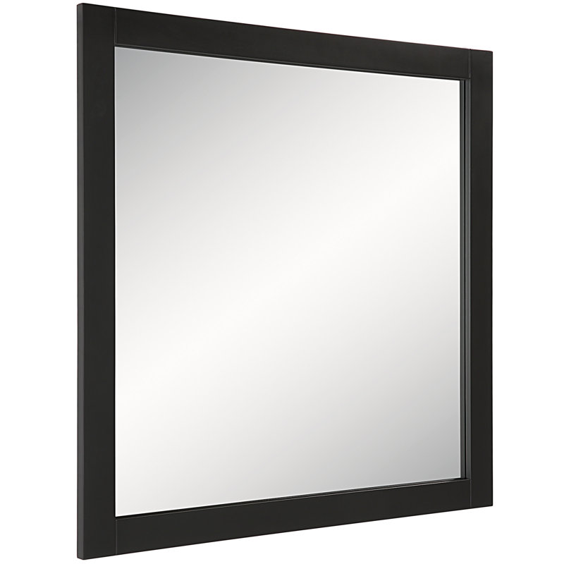 Akhari Wood Wall Mirror, 30" x 30", Soft Matte Black