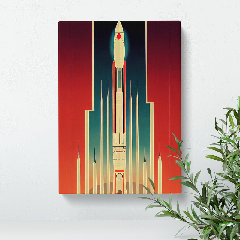 Art Deco Spaceship Art No.4 - Wrapped Canvas, 76cm H x 50cm W x 3cm D
