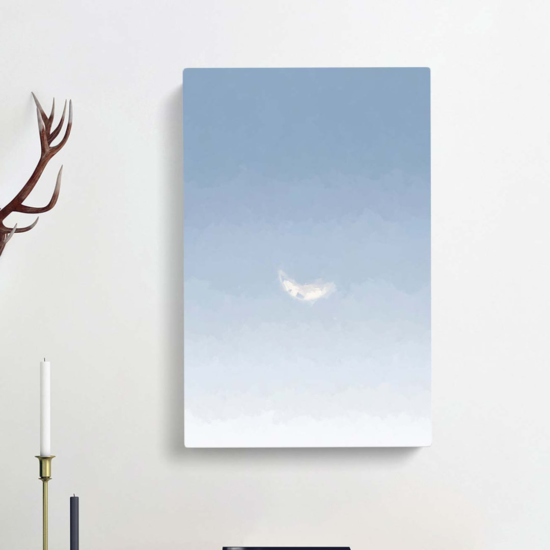 Crescent Moon in a Blue Sky in Abstract - Wrapped Canvas