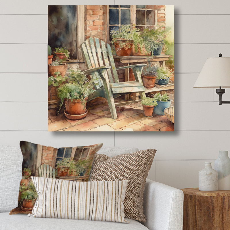 Fauteuil Ruot entouré de plantes I sur toile, H 30 po x l 30 po x P 1 po, Toile tendue