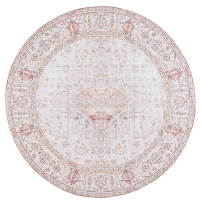 Sonia Washable Light Grey/Rust Oriental Rug