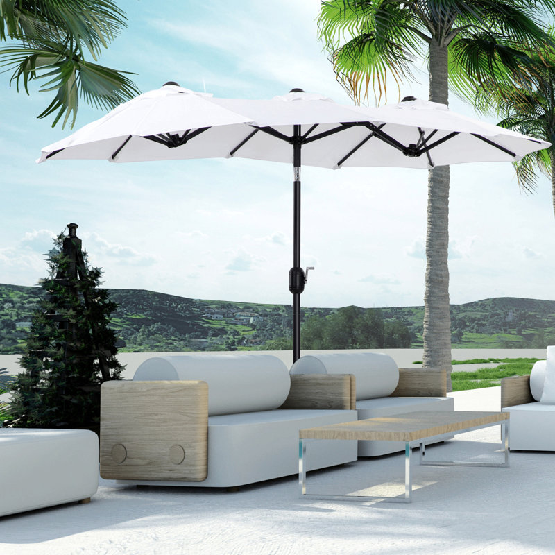 Grand parasol de marché extérieur à double face de 9,5 pi Outsunny, Crème, crème