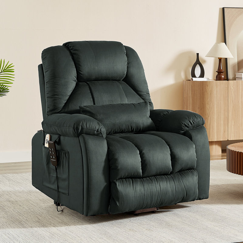 40.1" W Microsuede Oversize Dual Motor Power Lift Recliner Chair With Massage And Heating, Gray