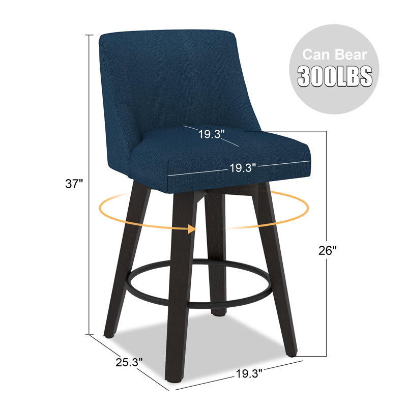 Loriell Swivel Bar & Counter Stools With Solid Wood Frame, Counter Stool (26" Seat Height), Navy, 2