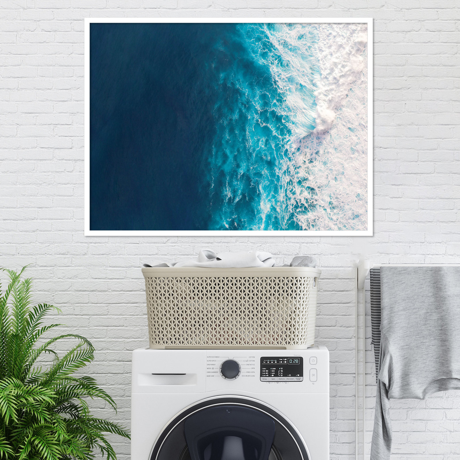 Seascape of Splashing Waves Print, White, 31" H x 41" W x 1" D