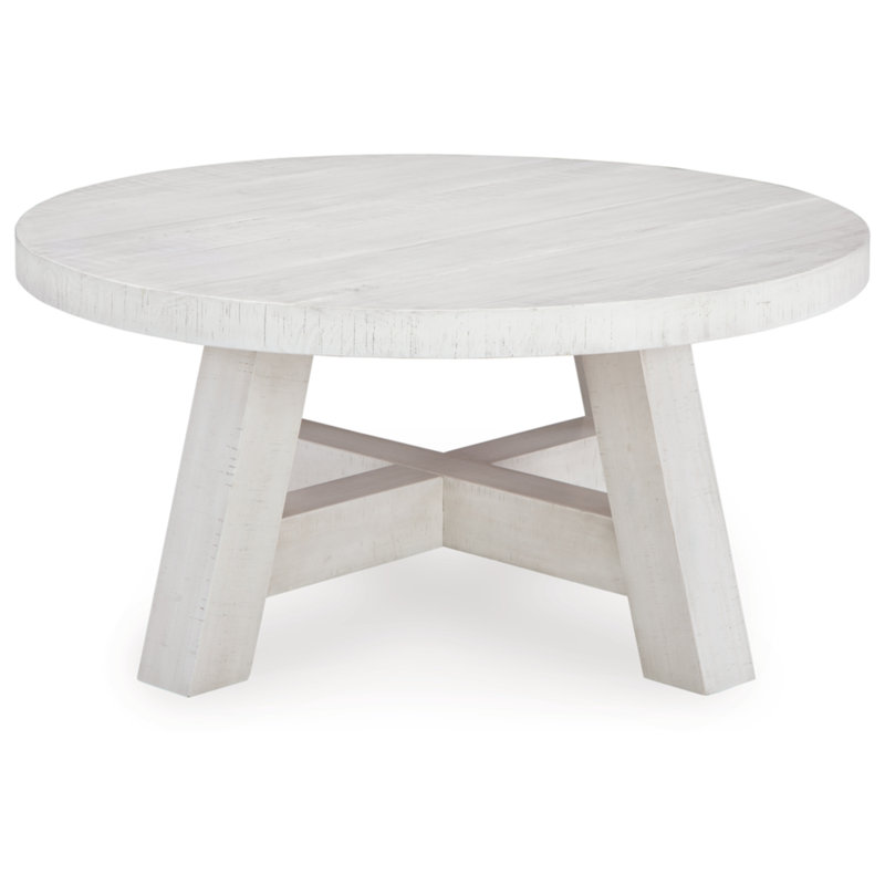Off-White Round Wood Lift-Top Coffee Table