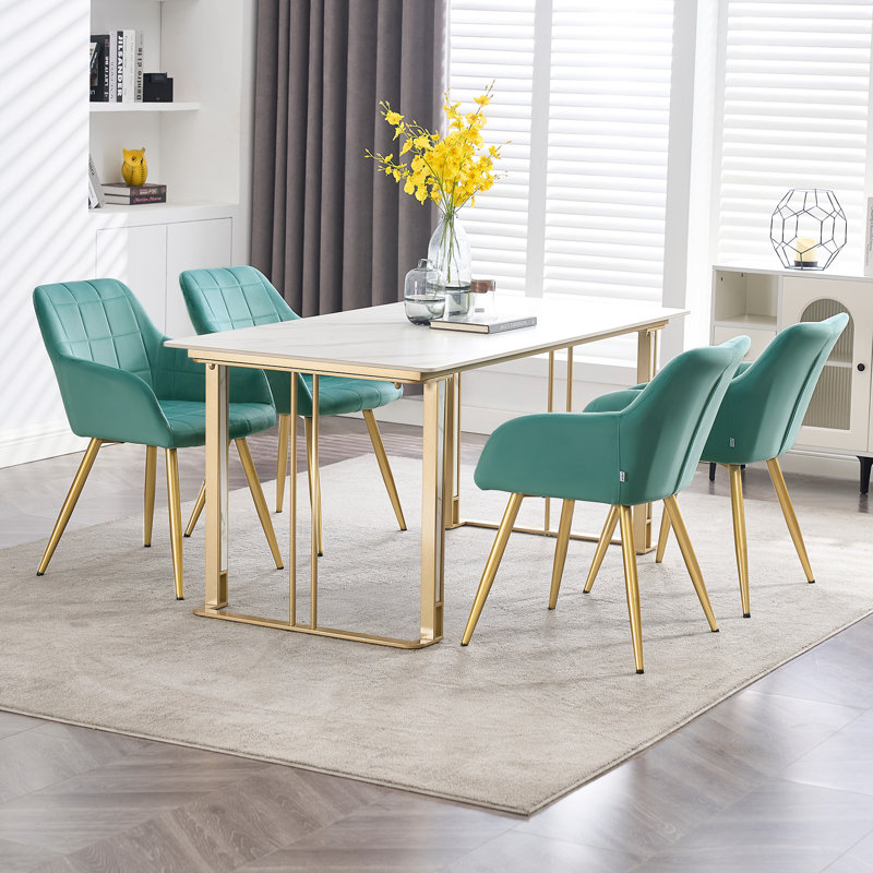 Palumbo Upholstered Dining Chair, Gold, Mint, 1
