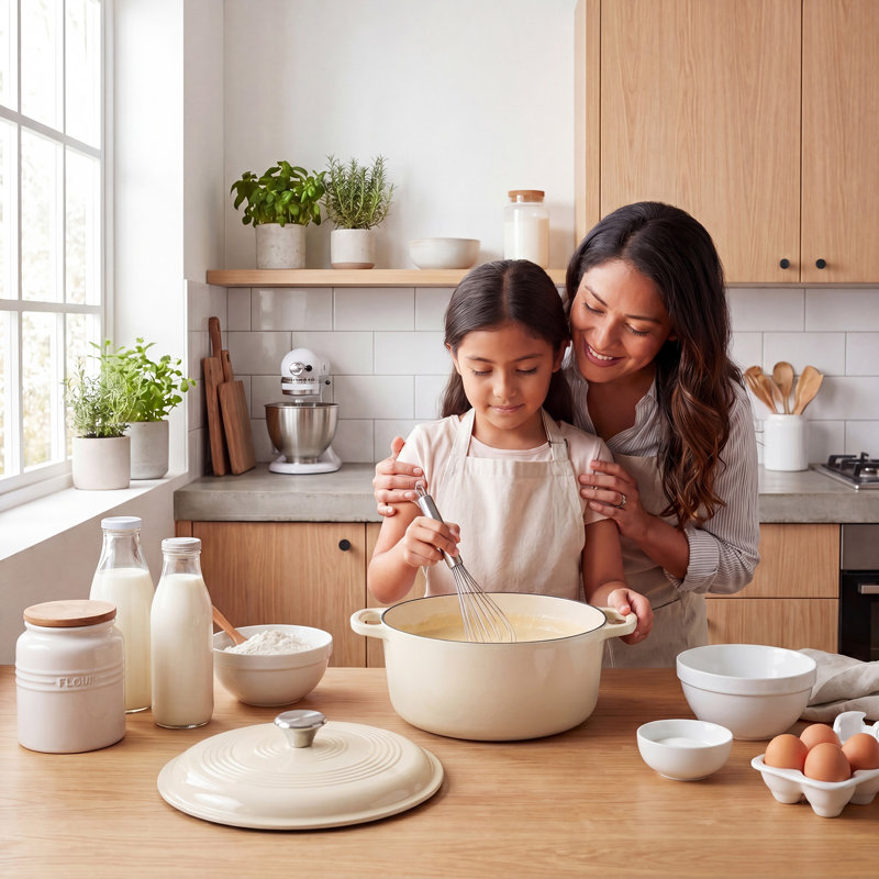 Cocotte en fonte émaillée avec couvercle, Beige